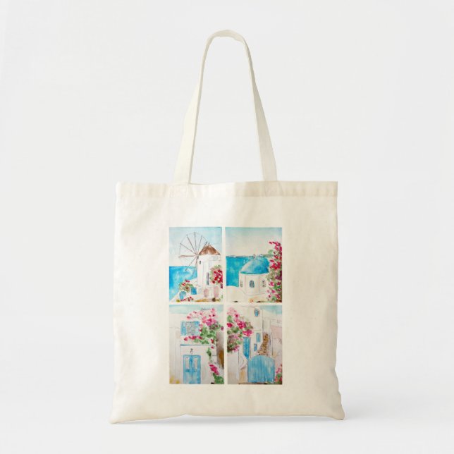 Collage of Greece watercolor painting Tote Bag (Front)