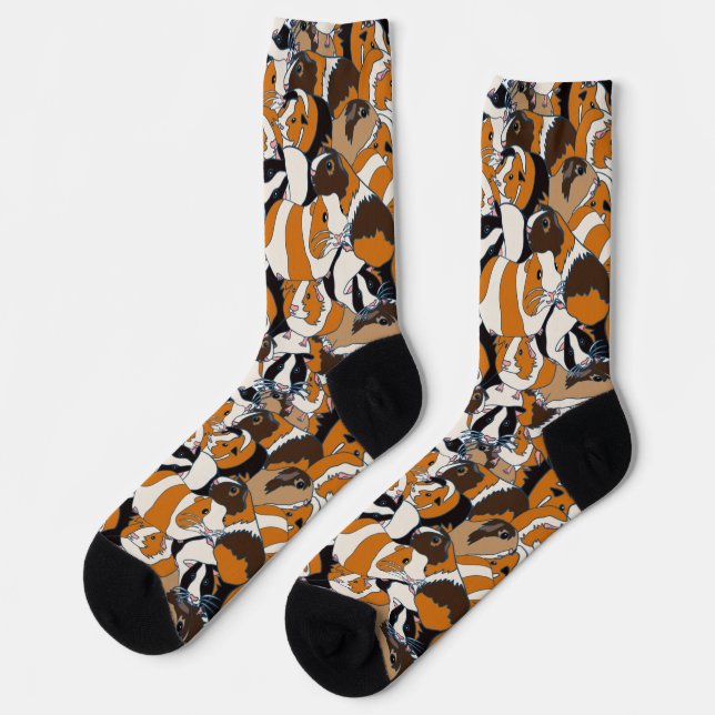 Collage of Guinea Pigs Illustrations Patterned Socks (Left)