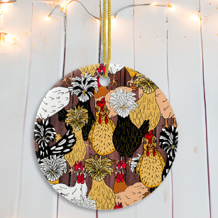 Collage of Hand Drawn Funny Chickens  Ceramic Ornament