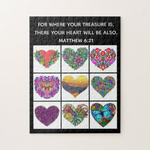 Collage of Hearts, with Verse from Matthew 6:21 Jigsaw Puzzle