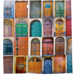 Collage of medieval front doors at Prague,  Czech