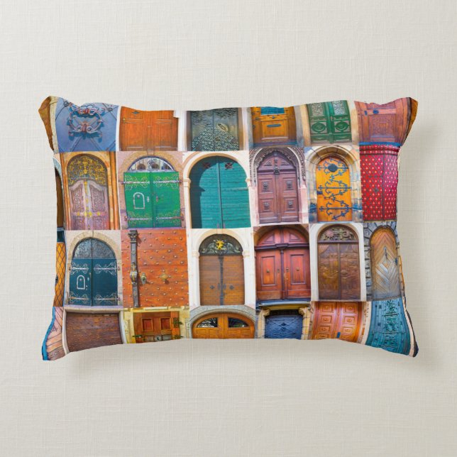 Collage of medieval front doors at Prague,  Czech  Accent Pillow (Front)