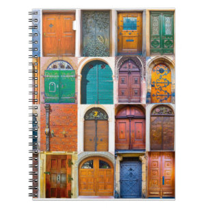 Collage of medieval front doors at Prague,  Czech  Notebook