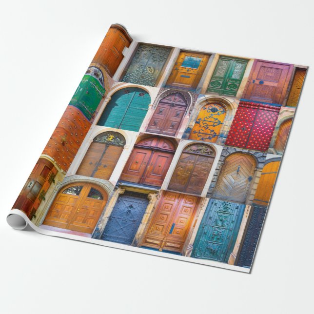 Collage of medieval front doors at Prague,  Czech  Wrapping Paper (Unrolled)