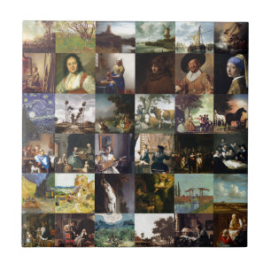 Collage of paintings of van Gogh, Vermeer, etc Tile