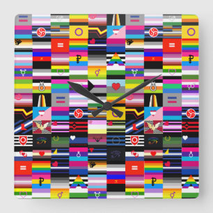 Collage of Pride Flags Square Wall Clock