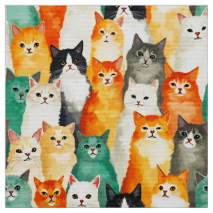 Collage of Watercolor Cats Pattern  Fabric