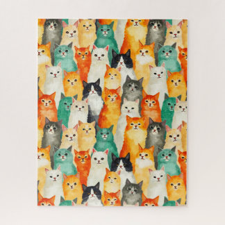 Collage of Watercolor Cats Pattern  Jigsaw Puzzle