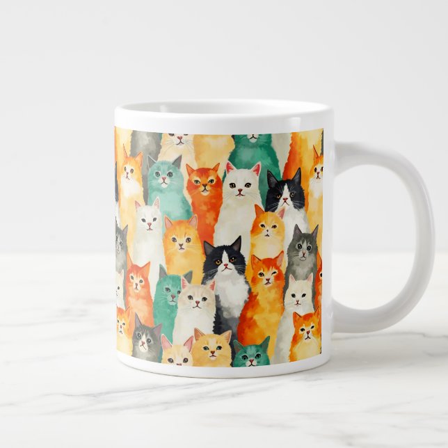 Collage of Watercolor Cats Pattern  Large Coffee Mug (Right)