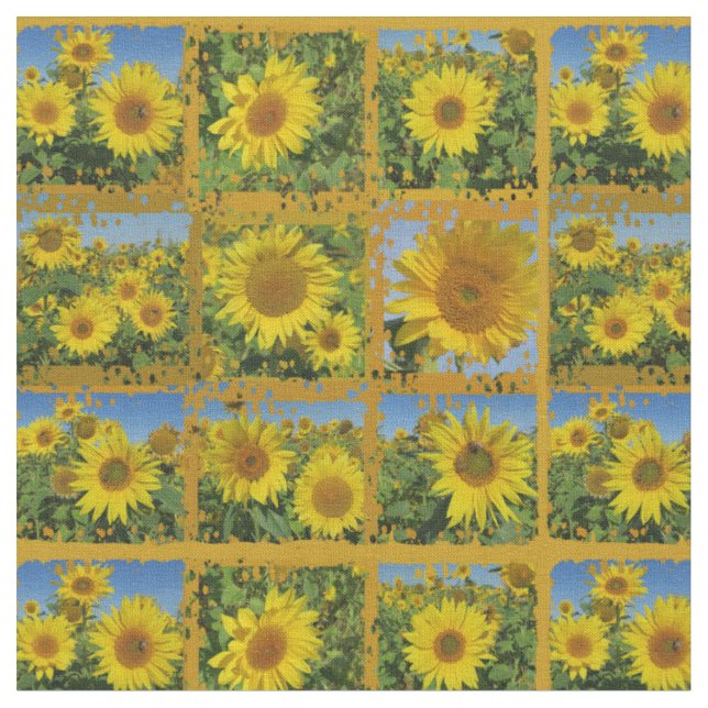 Collage of yellow sunflowers in summer fabric (Close Up)