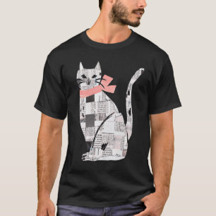 Collage Paper Cat with Pink Ribbon Cat Cat Mom Ca T-Shirt