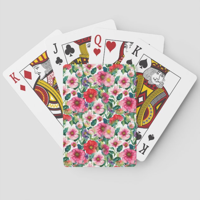 Collage, pattern of painted flowers, watercolor 2 playing cards (Back)