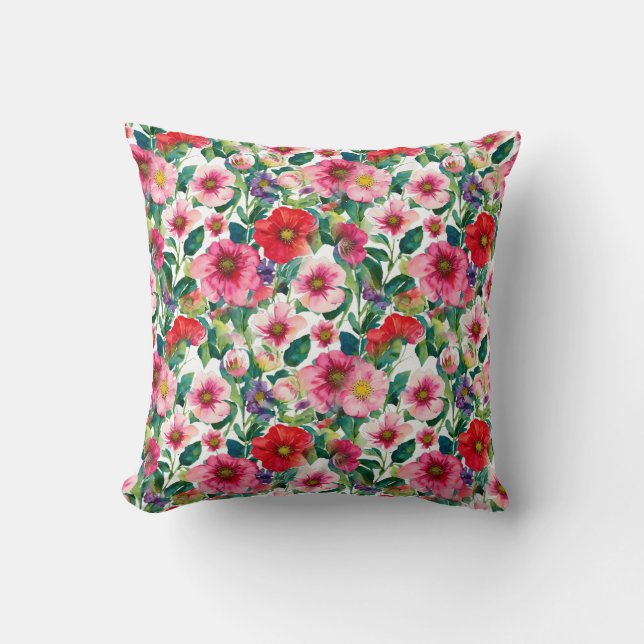 Collage, pattern of painted flowers, watercolor 2 throw pillow (Front)