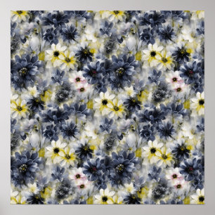 Collage, pattern of painted flowers, watercolor poster