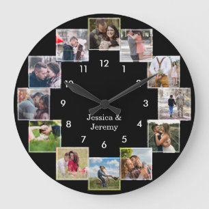 Collage photo amusant Couple's Black Large Horloge