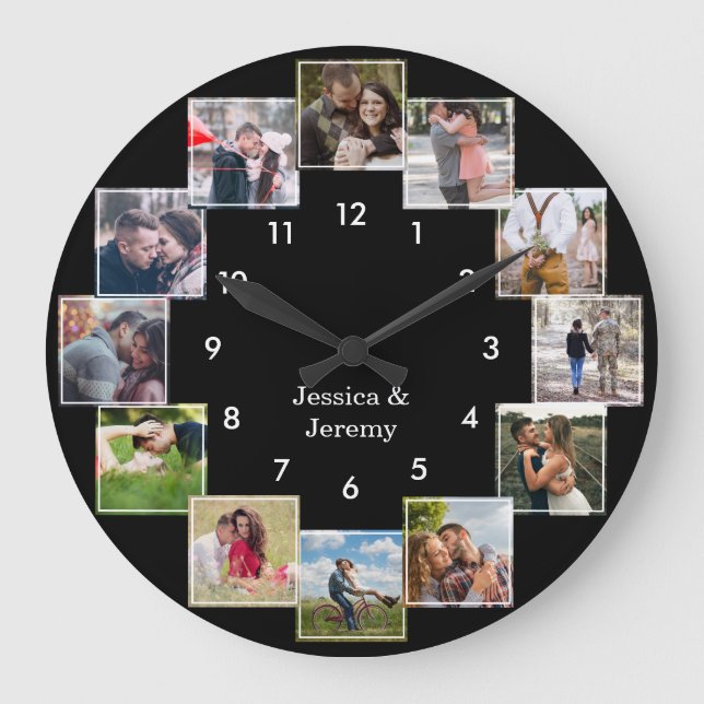 Collage photo amusant Couple's Black Large Horloge (Recto)