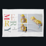 Collage Photo And Colourful Merry | Happy Holiday Kitchen Towel<br><div class="desc">Collage Photo And Colourful Merry | Happy Holiday</div>