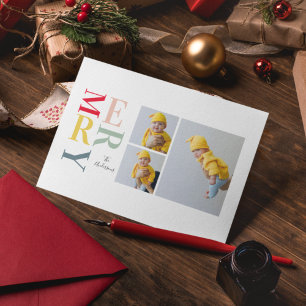 Collage Photo And Colourful Merry   Happy Holiday Postcard