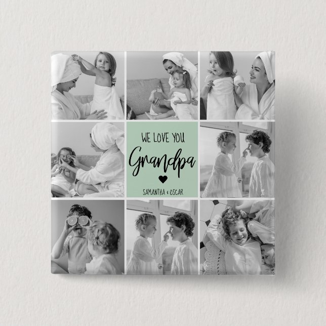 Collage Photo Best Grandpa Ever Pastel Mint Gift 2 Inch Square Button (Front)