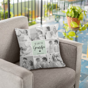 Collage Photo Best Grandpa Ever Pastel Mint Gift Outdoor Pillow