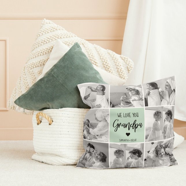 Collage Photo Best Grandpa Ever Pastel Mint Gift Throw Pillow (Creator Uploaded)