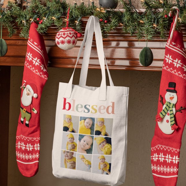 Collage Photo | Colorful Blessed Holiday Gift Tote Bag (Creator Uploaded)
