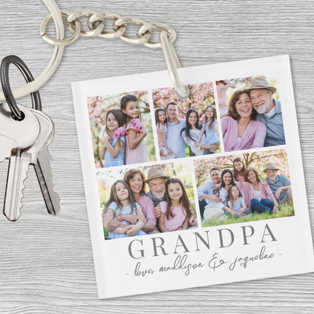 Collage photo de grand-père (Grandpa Photo Collage Keychain)