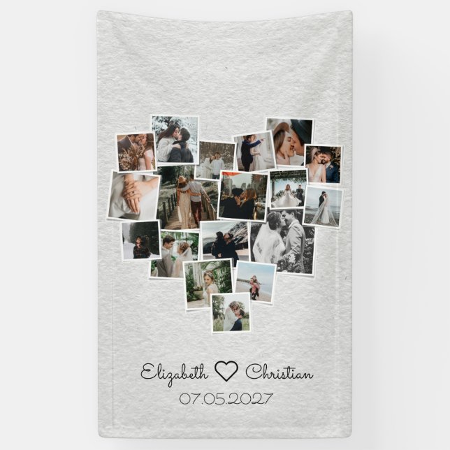 Collage photo en forme de coeur Bannière Mariage r (Vertical)