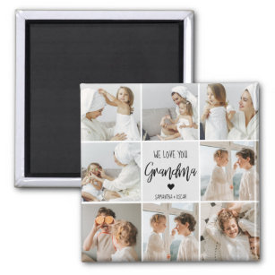 Collage Photo Gray We Love You Grandma Best Gift  Magnet