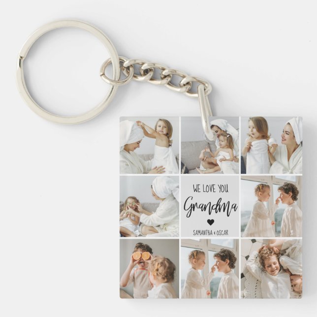 Collage Photo Grey We Love You Grandma Best Gift  Keychain (Front)