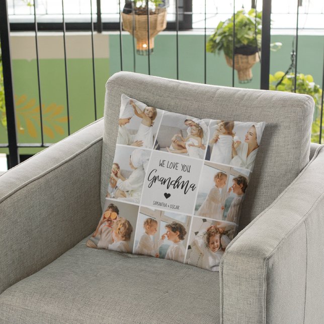 Collage Photo Grey We Love You Grandma Best Gift  Outdoor Pillow (Creator Uploaded)