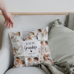 Collage Photo Grey We Love You Grandma Best Gift  Throw Pillow