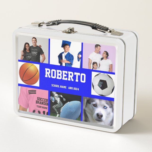 COLLAGE photo Lunchbox BLUE WHITE To Customize  (Front)