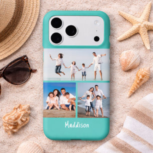 Collage photo moderne monogramme 3 Aqua sarcelle