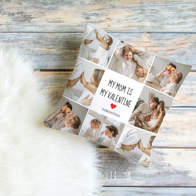 Collage Photo | My Mom Is My Valentine Gift Outdoor Pillow (Creator Uploaded)