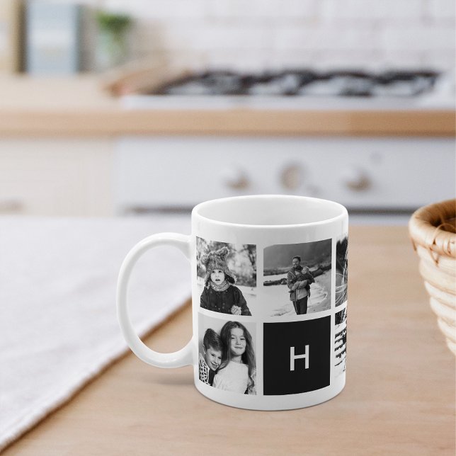 Collage photo noir et blanc Monogramme Mug (Créateur téléchargé)