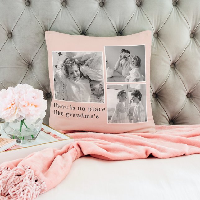 Collage Photo Pastel Pink Best Grandma Gift Throw Pillow (Creator Uploaded)