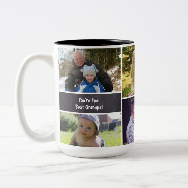 Collage Photo Personnalisé Grand-Père Mug Deux Ton (Gauche)