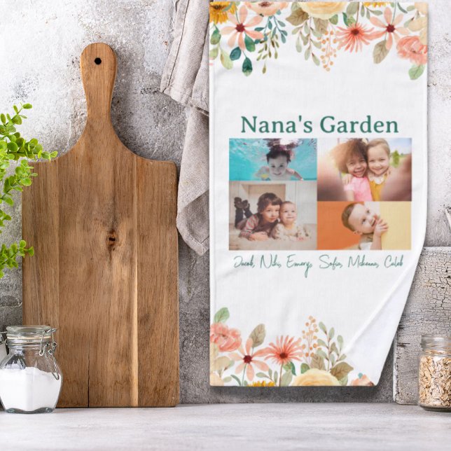 Collage photo personnalisé Jardin de Nana Grandma (Personalized Photo Collage Nana Grandma's Garden Hand Towel)