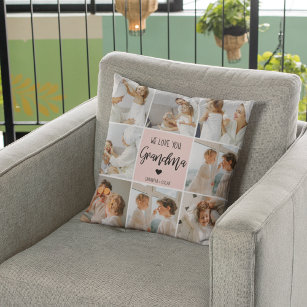 Collage Photo Pink We Love You Grandma Best Gift Outdoor Pillow