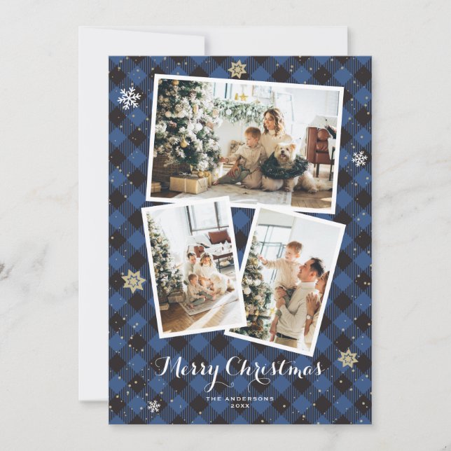 Collage Photo Plaid Bleu Joyeuses Cartes de Noël (Devant)
