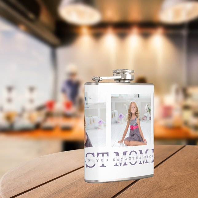 Collage Photo Purple Best Mom Ever Gift Hip Flask (Creator Uploaded)