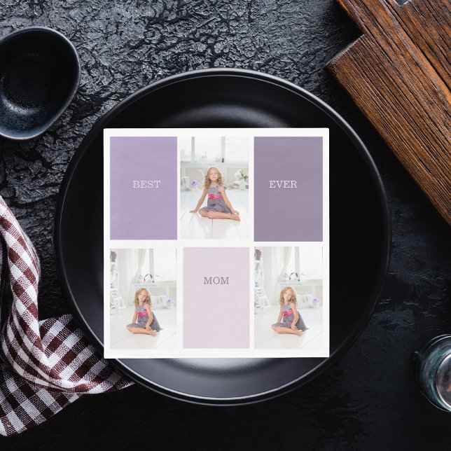 Collage Photo Purple Best Mom Ever Gift Napkin (Creator Uploaded)