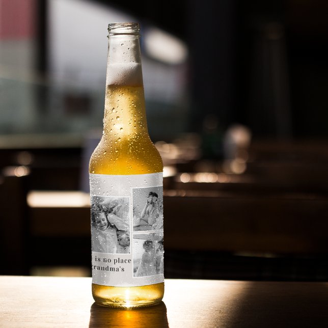 Collage Photo & Quote Best Grandma Gift Beer Bottle Label (Creator Uploaded)