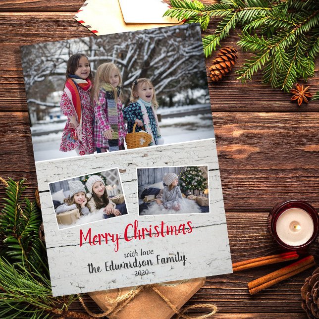 Collage photo rustique Joyeux Noël carte magnétiqu (Create your own rustic photo collage Merry Christmas magnetic card.)