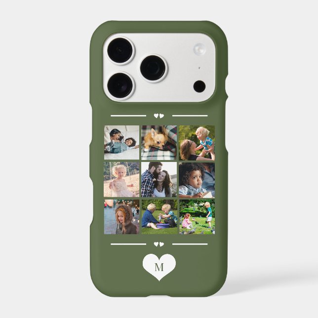 Collage photo simple moderne monogramme vert (Verso)