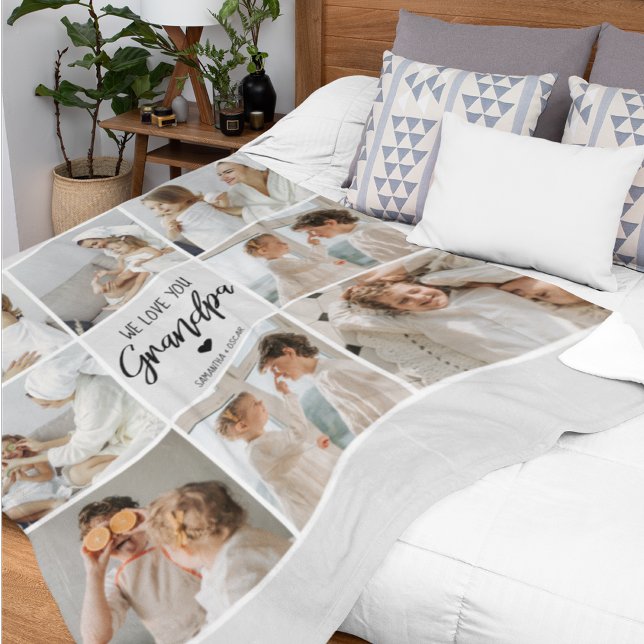 Collage Photo | We Love You Grandpa Gift  Fleece Blanket (Creator Uploaded)