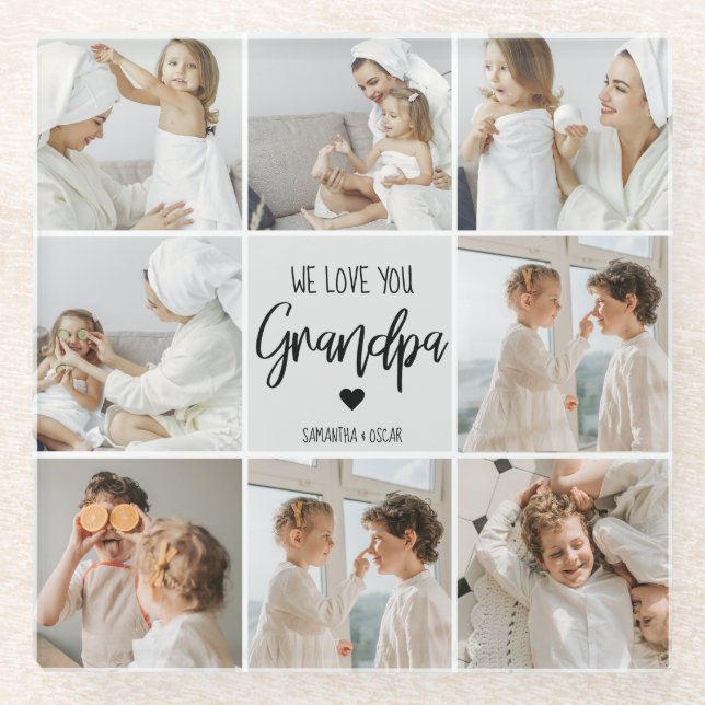 Collage Photo | We Love You Grandpa Gift  Glass Coaster (Front)