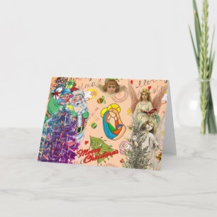 COLLAGE RETRO ANGELS CHRISTMAS TREE CHRISTMAS CARD