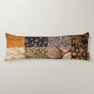 Collage set of spices and food ingredients body pillow